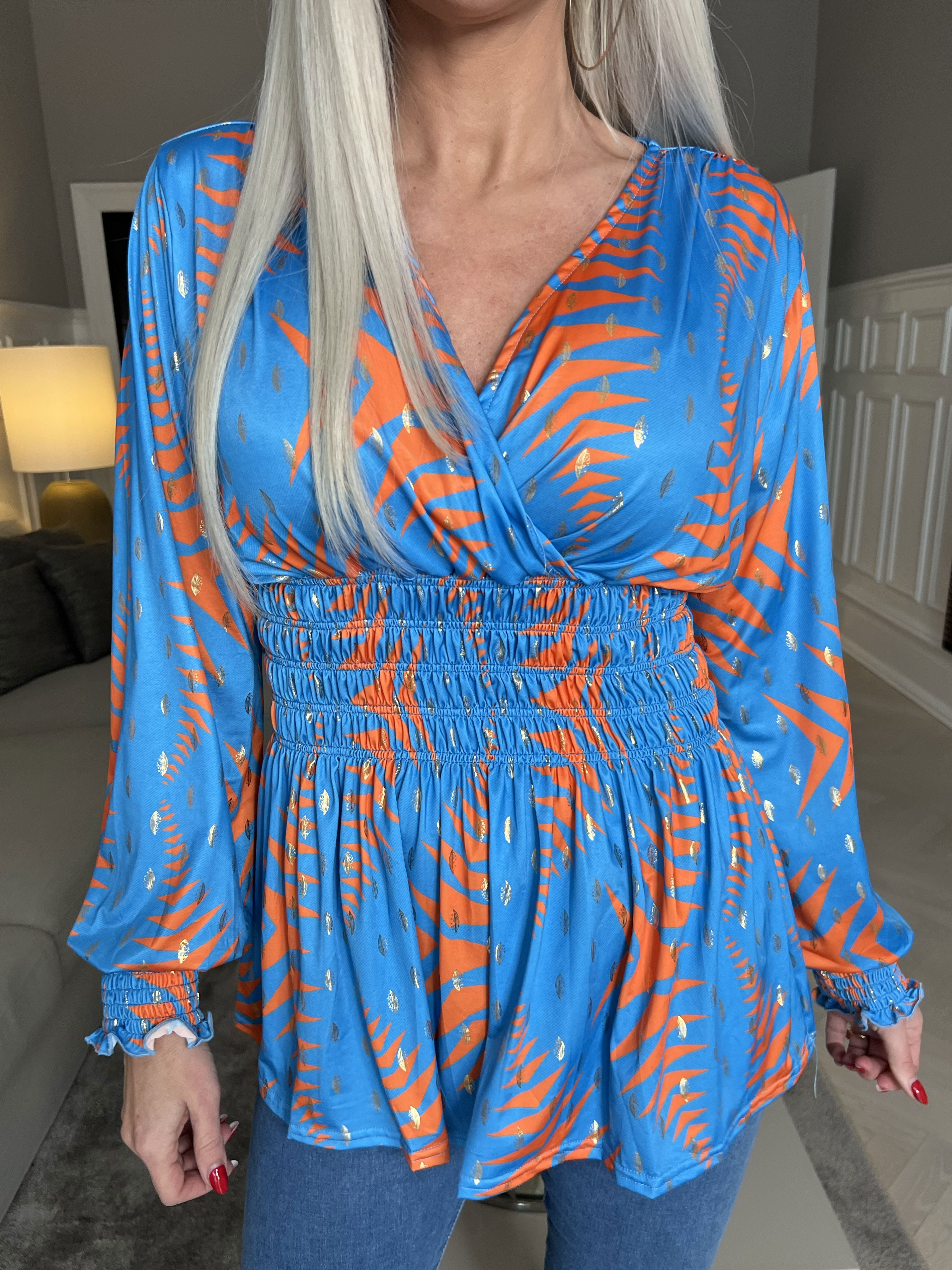 Pams Pattern Shirt L/S - Elastisk bluse i krølfrit stof med lange ærmer